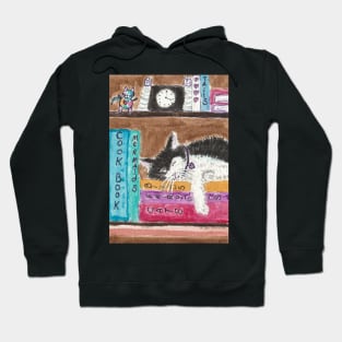 Kitty cat sleeping on books Hoodie